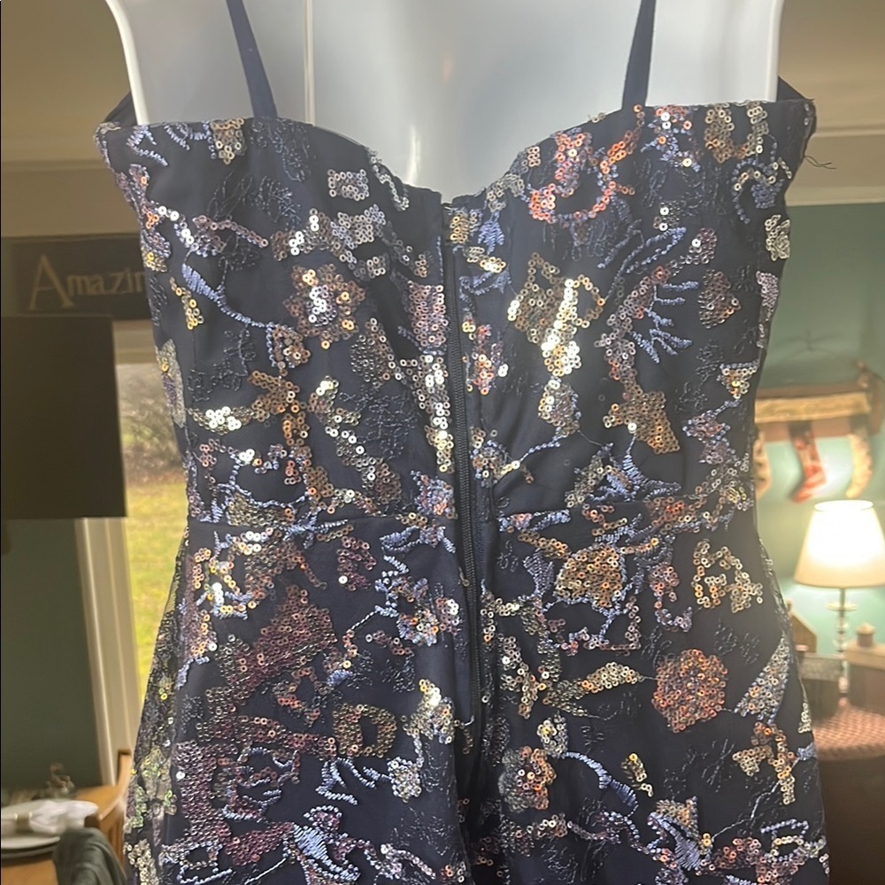 CITY STUDIO PROM Blue Sequin Embellished Sheath Full Length Dress side slit. EUC - Picture 10 of 11